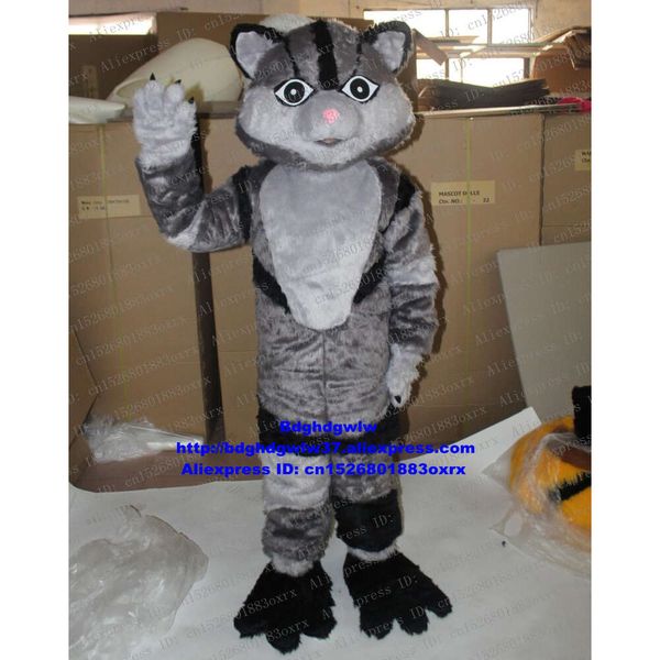 Costumi mascotte Grigio pelliccia lunga Gatto selvatico Gatto selvatico Caracal Ocelot Gattino Costume mascotte Personaggio Parco giochi per bambini Attira clienti Zx1060