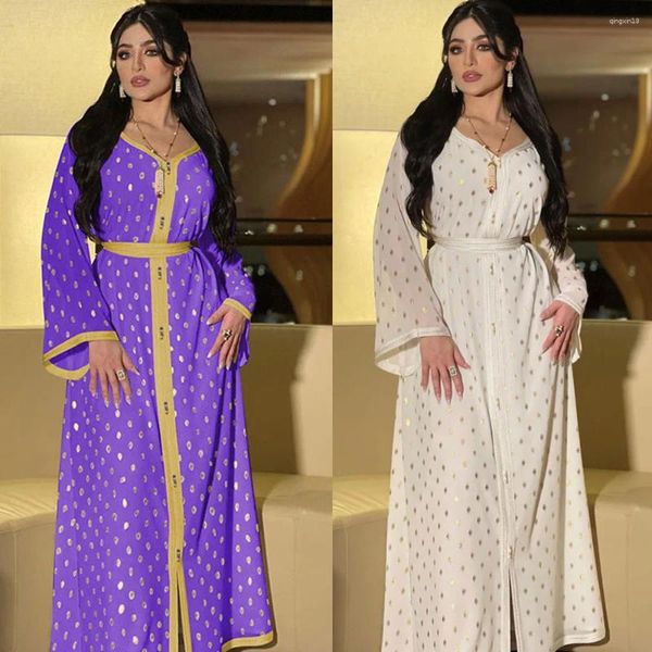 Abbigliamento etnico Stampaggio oro Jalabiya Abito caftano per donna Dubai Abaya 2 pezzi Set Abiti islamici Abito modesto Musulmano Caftano marocchino