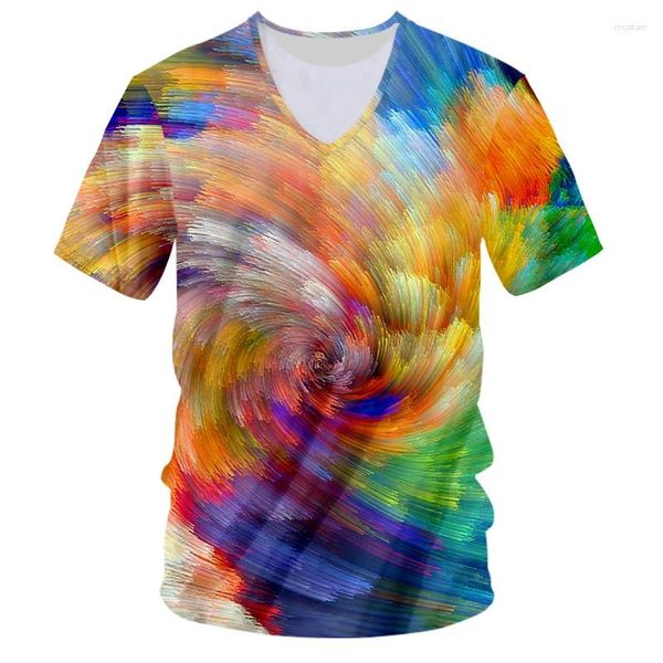 Homens camisetas CLJM V-pescoço camiseta homem streetwear homens nórdico abstrato pintura a óleo legal impressão colorida 3d punk manga curta top 5xl