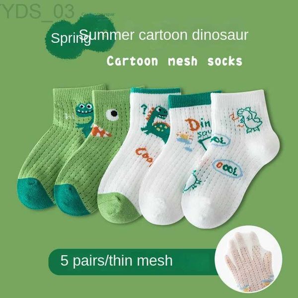 Çocuk SOCKS 5 PCS Çocuk SOCKS 2023 Yaz Yeni Karikatür Dinozor Tekne Çorapları Çocuk Kombin Pamuk Çocuk Çorapları Mesh Meth Erkek ve Kız Socks YQ240314