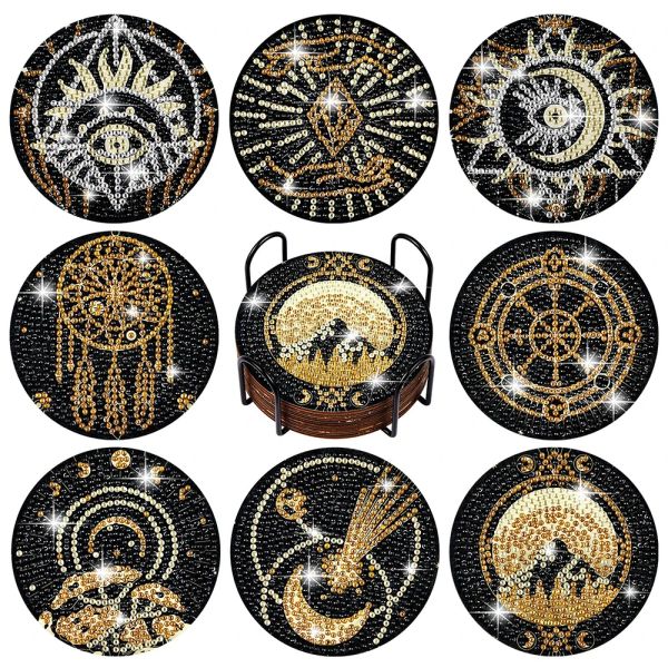 Punto 8pcs diamanti fai -da -te dipinte sotto sottobicchiere non slip tarocchi arte a mosaico tazza di tazza di tazza con diamante rack dipastone dipinti decorazioni