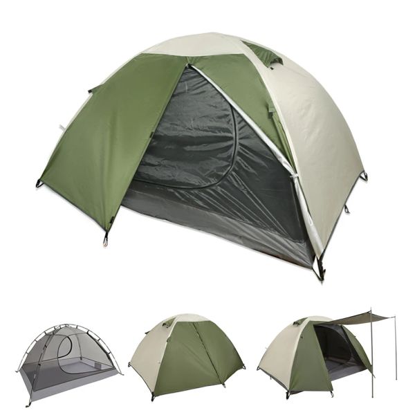 Shelters Rucksackzelt für 2 Personen, leichte Campingzelte, doppellagig, wasserdicht, tragbar, Handtasche für Wandern, Reisen, Aluminiumstange