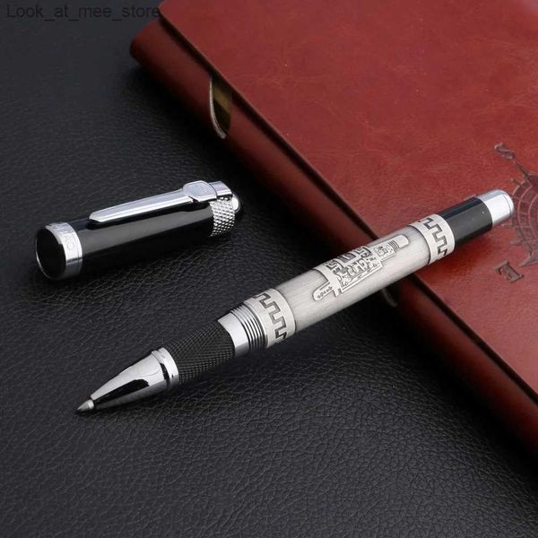 Canetas tinteiro Canetas tinteiro de alta qualidade JinHao 189 Old Silver Metal Emboss China tripé peça de presente Rollerball Pen Papelaria Suprimentos de negócios Q240314