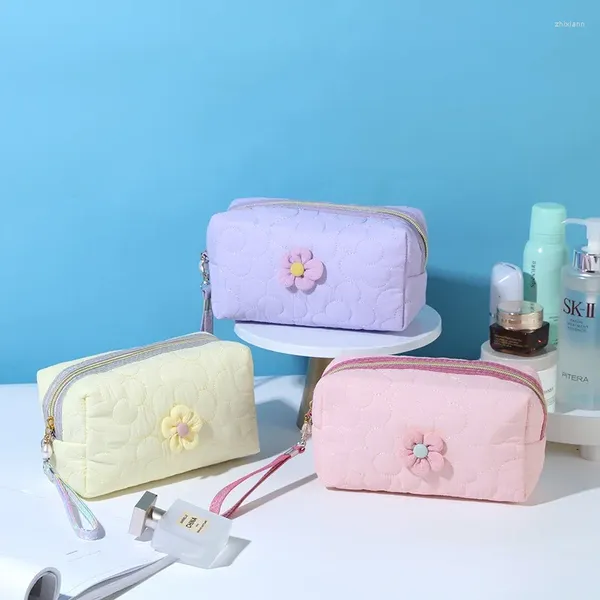 Sacos cosméticos bonito flor algodão viagem batom saco de armazenamento kit de higiene feminina meninas maquiagem bolsas organizador lápis caso bolsa