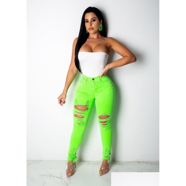 Jeans da donna Bkld Pantaloni da donna Estate Neon Solid Vita alta Skinny Ps Taglia Foro Donna Elastico Drop Delivery Abbigliamento Abbigliamento Dhrom