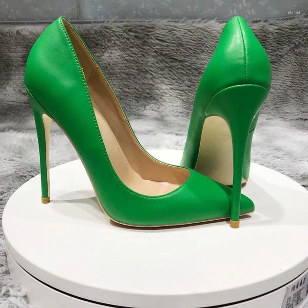 Sapatos de vestido sexy verde fosco couro salto alto personalizado apontou dedo do pé raso bombas celebridade 12cm saltos stiletto