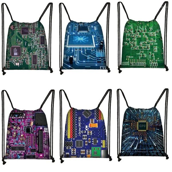 Cordão eletrônico chip impressão saco mulher viagem compras dobrável armazenamento mochila das crianças portátil escola