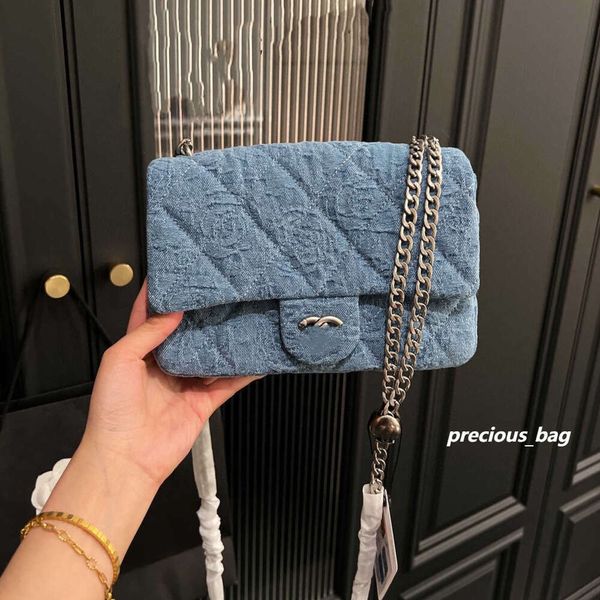 Verão 2024 designer cc um ombro bolsa denim padrão camélia clássico clamshell saco de prata corrente tote crossbody saco