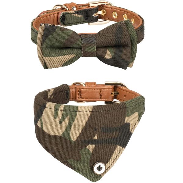 Halsbänder, klassisches Camo-Plaid-Hundehalsband und Bandanas-Set, verstellbares Hundehalstuch und Katzenhalsbänder mit Fliege für Welpen, Katzen, Kätzchen, 2 Packungen