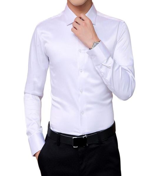 2018 outono novas camisas masculinas coreanas festa de casamento camisa de manga comprida camisa de seda branca smoking masculina 5xl9650406