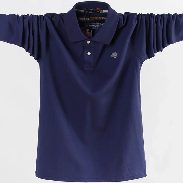 Polo da uomo Polo da uomo d'affari da lavoro Casual in cotone da uomo Top Tees Autunno manica lunga Colletto rovesciato Polo Plus Size 5XL 6XL 240306