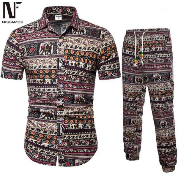 Novidade conjunto de fitness masculino punk rock streetwear terno fitness verão africano fatos de treino terno harajuku flores roupas dos homens vintage18313473