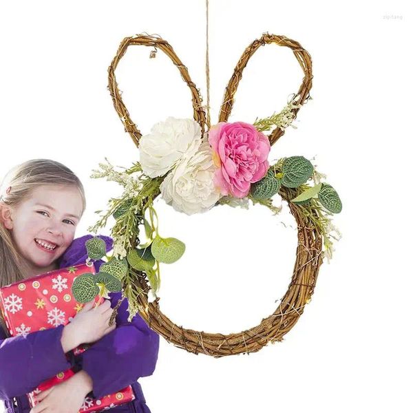 Dekorative Blumen, handgewebter Osterkranz mit leuchtendem Dekor, niedliche Willkommensschild-Befestigung für die Festival-Haustür