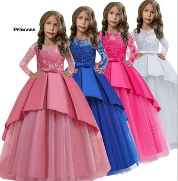 Ажурные кружевные платья для девочек с цветочным узором, многослойное тюлевое свадебное платье с длинными рукавами для детей 215 лет Kids3256342