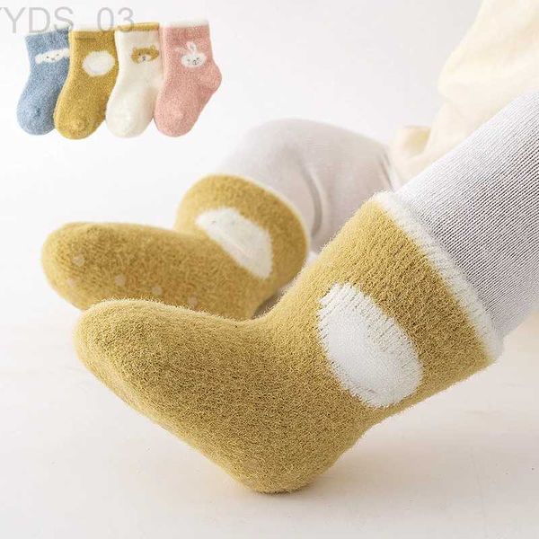 Crianças meias 0-3y bebê meias inverno recém-nascido grosso quente pé meia criança coral velo dos desenhos animados algodão sox para menina menino meio tubo meias 2023 novo yq240314