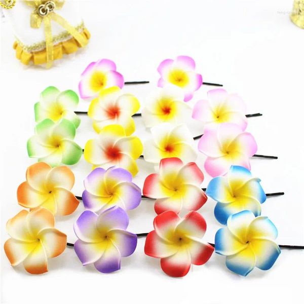 Accessori per capelli 20 clip da sposa in schiuma di colori assortiti con fiori di frangipani hawaiani, 4,5 cm F-8-m