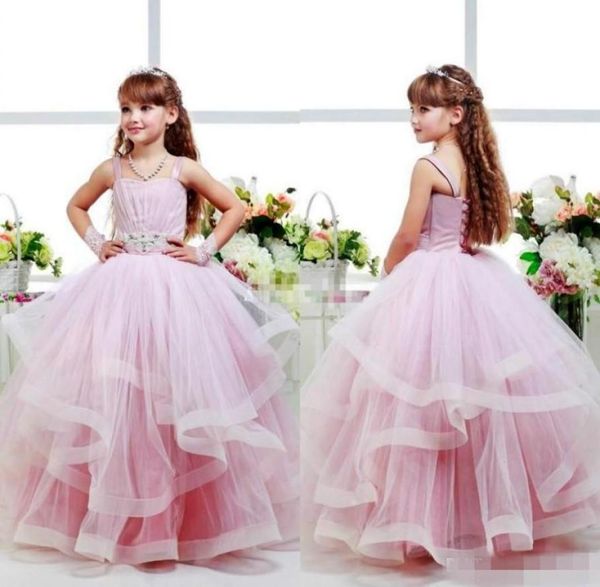 Rosa Glitz Girl039s Pageant Vestidos Flor Meninas Vestidos Criança Vestidos de Baile Spagheti Strap Kid Festa de Aniversário Vestido de Comunhão Bac7011799