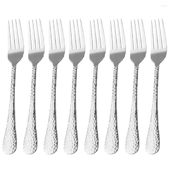 Conjuntos de louça 8 pcs 2 cores salada garfos espelho polido alça confortável jantar martelado aço inoxidável metal sporks restaurante