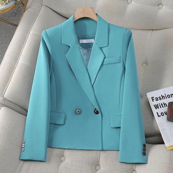 Ternos femininos preto branco azul senhoras curto blazer feminino manga longa jaqueta formal casaco primavera outono casual topos feminino outerwear