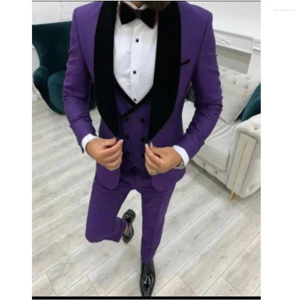 Abiti da uomo Set da lavoro Collo a scialle nero Smoking dello sposo della festa nuziale Abbigliamento uomo Custom Made 3 pezzi Giacca Pantaloni Gilet