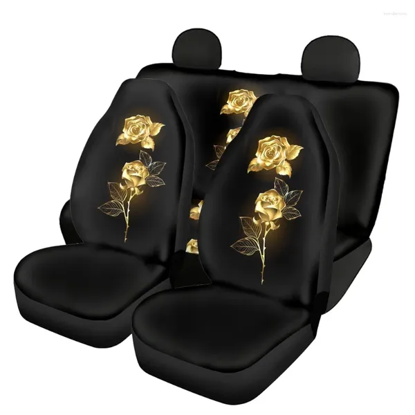 Capas de assento de carro Instantarts 4 pacotes Auto Tapetes Flor Dourada e Padrão de Borboleta Conforto Anti-Slip Simples Suprimentos de Luxo