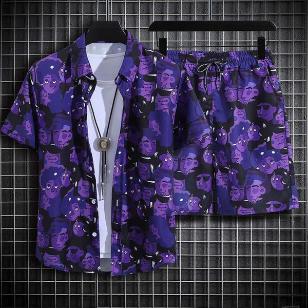 Designer terno masculino verão de manga curta sanya viagens e lazer roupas na moda havaí oversized homem gordo praia flor camisa phsu