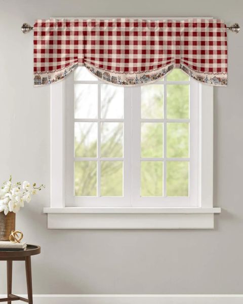 Cortinas país estrela baga retro vermelho xadrez janela cortina armário de cozinha café tieup valance haste bolso cortina curta