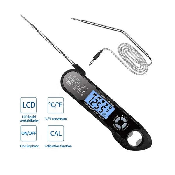 Öffner DoubleProbe Fleisch-BBQ-Thermometer, digitaler Alarm, wasserdichtes Thermometer mit Flaschenöffner zum Kochen, Ofen, Räuchern, Grillen