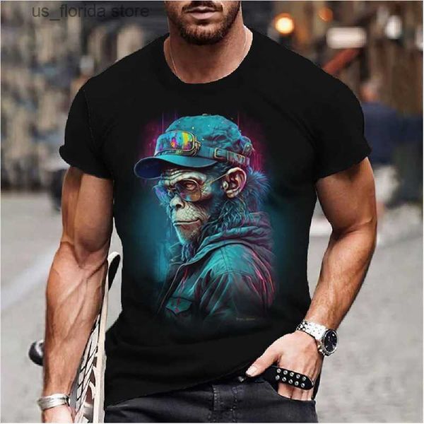 Erkek Tişörtler Hip Hop Maymun Orangutan Baskılı T-Shirt 3D Mürettebat Boyun Gömlek Yaz Mens Kısa Slve Strt Moda Günlük Gevşek Giyim y240314