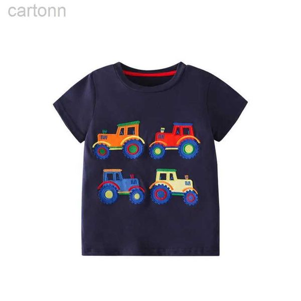 T-shirt Salto Metri Nuovo arrivo Cartoon Cars Ricamo Ragazzi Ragazze Magliette Estate Manica corta Abbigliamento per bambini Bambini Magliette Top ldd240314