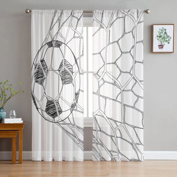 Cortinas de futebol net esboço pura cortina para sala estar decoração moderna tule janela cortina para o quarto voile organza