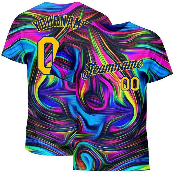 Camiseta de desempenho de arte fluida psicodélica colorida abstrata com design de padrão 3D personalizado