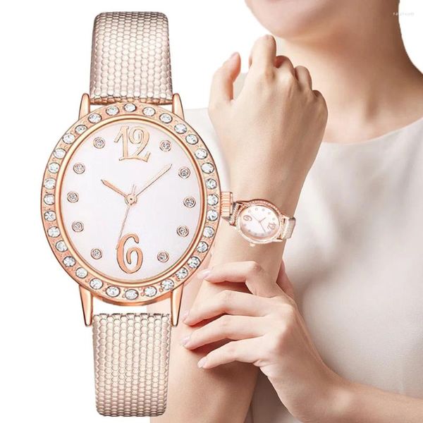 Orologi da polso da donna alla moda ovale con diamanti Lady DQG semplice orologio al quarzo orologi casual in pelle kaki da donna