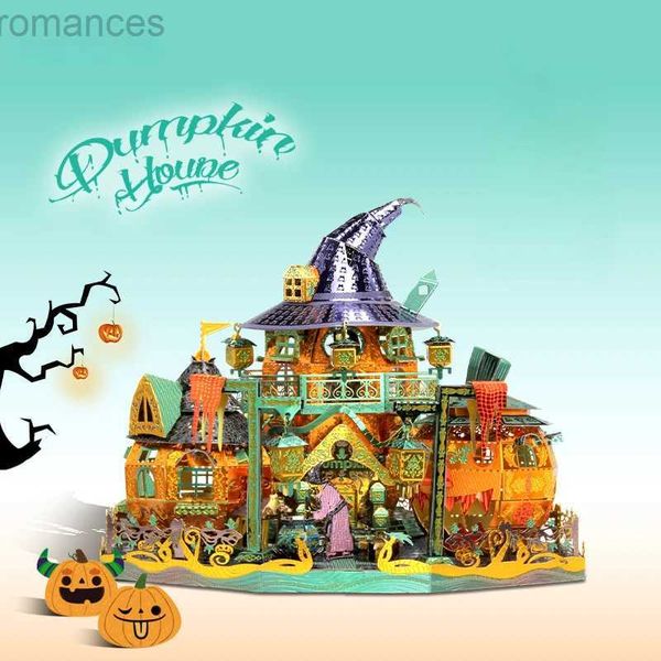 Puzzle 3D Casa di zucca Modello di assemblaggio in metallo 3D Puzzle in metallo fai da te per adulti Ornamenti di Halloween Decorazioni da tavola Regali creativi per bambini 240314