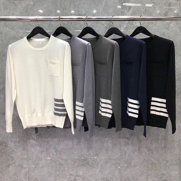 Мужские свитера 24ss Y2K, свитер весна-осень, мужской модный брендовый классический хлопок, 4 полоски в полоску с круглым вырезом слева, пальто-половер