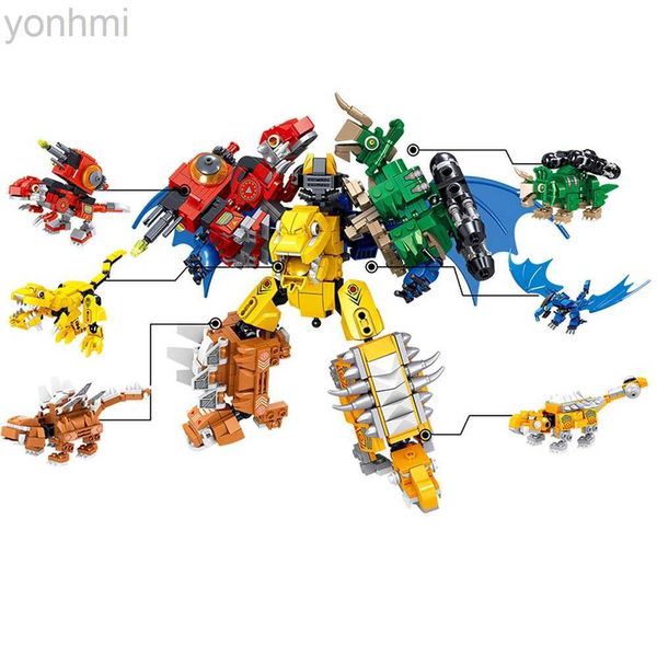 Action Figures Toy 670 pezzi 6 IN 1 Trasformazione Robot Dinosaur Building Blocks Assemblare Dino Construction Figures Mattoni Giocattoli educativi Bambini ldd240314