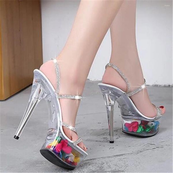 Sapatos de vestido Feminino Sexy Stiletto Plataforma Sandálias À Prova D 'Água Transparente Cristal Bomba De Casamento Dois Desgaste Chinelos Mulheres Salto Alto 34-43