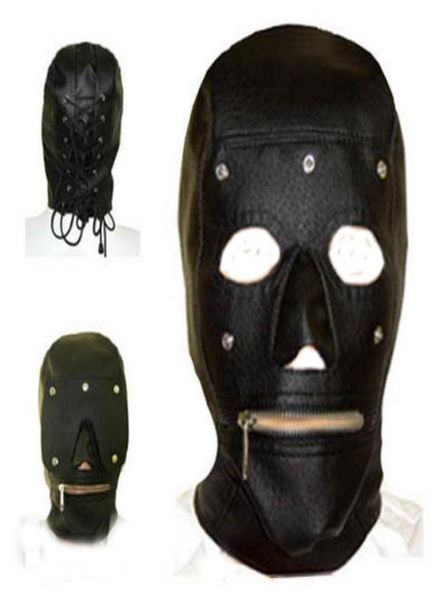 Maschera di bondage in pelle Testa di schiavo Cappuccio con cerniera Bocca Set Cappuccio di ritenuta BDSM Gioco di sesso per adulti sextoys5933662