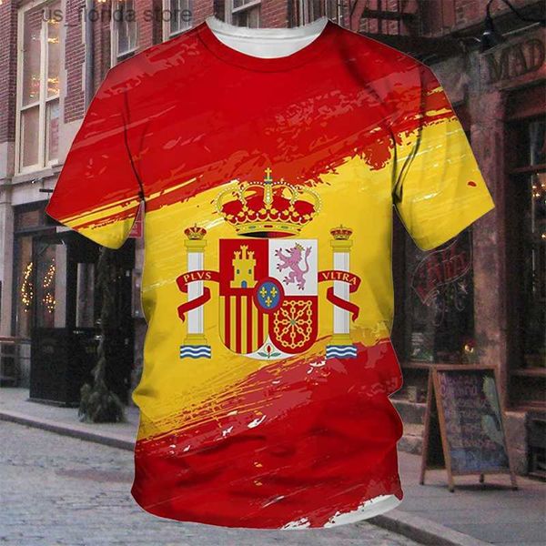 Homens camisetas 3D Imprimir Espanha Bandeira Nacional Camiseta Emblema Espanhol Futebol Jersey Homens Ciclismo Basquete Futebol Top Camisetas Reino de Espaa Y240321