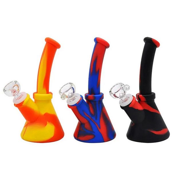 Tubo in silicone da 6,5 pollici Base Bong Tubo dell'acqua Narghilè 14mm Femmina infrangibile con ciotola in vetro Downstem Dab Oil Rigs Fumatori Tubi di tabacco Bong