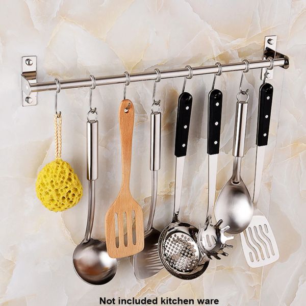 Rotaie 1Pc Portaoggetti da cucina in acciaio inossidabile Rack a parete Pan Pot Rack Utensili da cucina Gancio Organizzatore Ganci portaoggetti per la casa