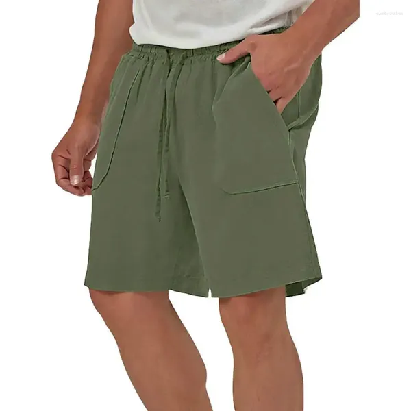 Shorts masculinos homens bottoms cordão esporte com bolsos de cintura elástica cor sólida casual uso diário acima do joelho para