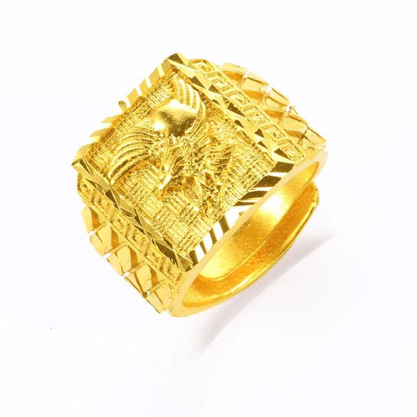 Настоящее 100 чистое 24-каратное золотое кольцо с орлом для мужчин и женщин, регулируемые обручальные кольца на палец Oro De 24 K 240228