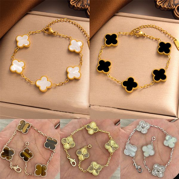 18K banhado a ouro clássico moda charme pulseira trevo de quatro folhas designer jóias elegantes pulseiras de madrepérola para mulheres e homens de alta qualidade 2d5sz #