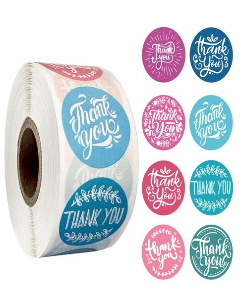 500 шт. в рулоне, розовые, синие наклейки «Спасибо», 25 см, круглая бумага, наклейка ручной работы для упаковки, канцелярские принадлежности, наклейка 8341992