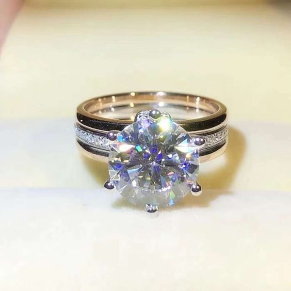 Anel popular novo mozan imitação de diamante banhado com ouro rosa e branco tri tom juntos anel de casamento de zircão quilate