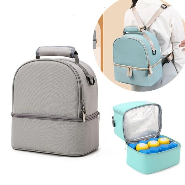 Borsa da pranzo portatile a doppio strato Borsa termica in tessuto Oxford Isolamento termico per alimenti da picnic Bento Tote Contenitore Borse per mamma per donna Bambini 240226