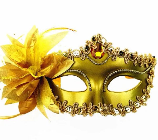 Maschera veneziana da ballo maschera da ballo festa di nozze maschera per gli occhi su maschere a bastone fiore di giglio pizzo piuma tenuta maschera a bastone 11 LL