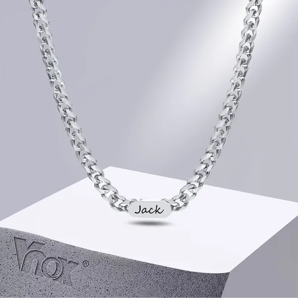 Anhänger Halsketten Vnox Kostenloser benutzerdefinierter Name Initiale Info Kubanische Kette für Männer Frauen Edelstahl Curb Link Choker Kragen Unisex Schmuck