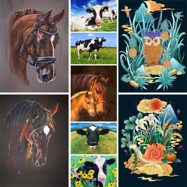 Número animal vaca cavalo diy pintura por números conjunto de tintas acrílicas 50*70 imagem por números foto decoração de casa artesanato para adultos para desenho